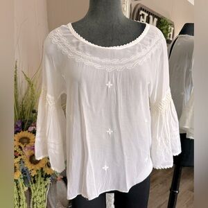 Hoss Intropia • Bell Sleeve Sheer Embroidered Blouse